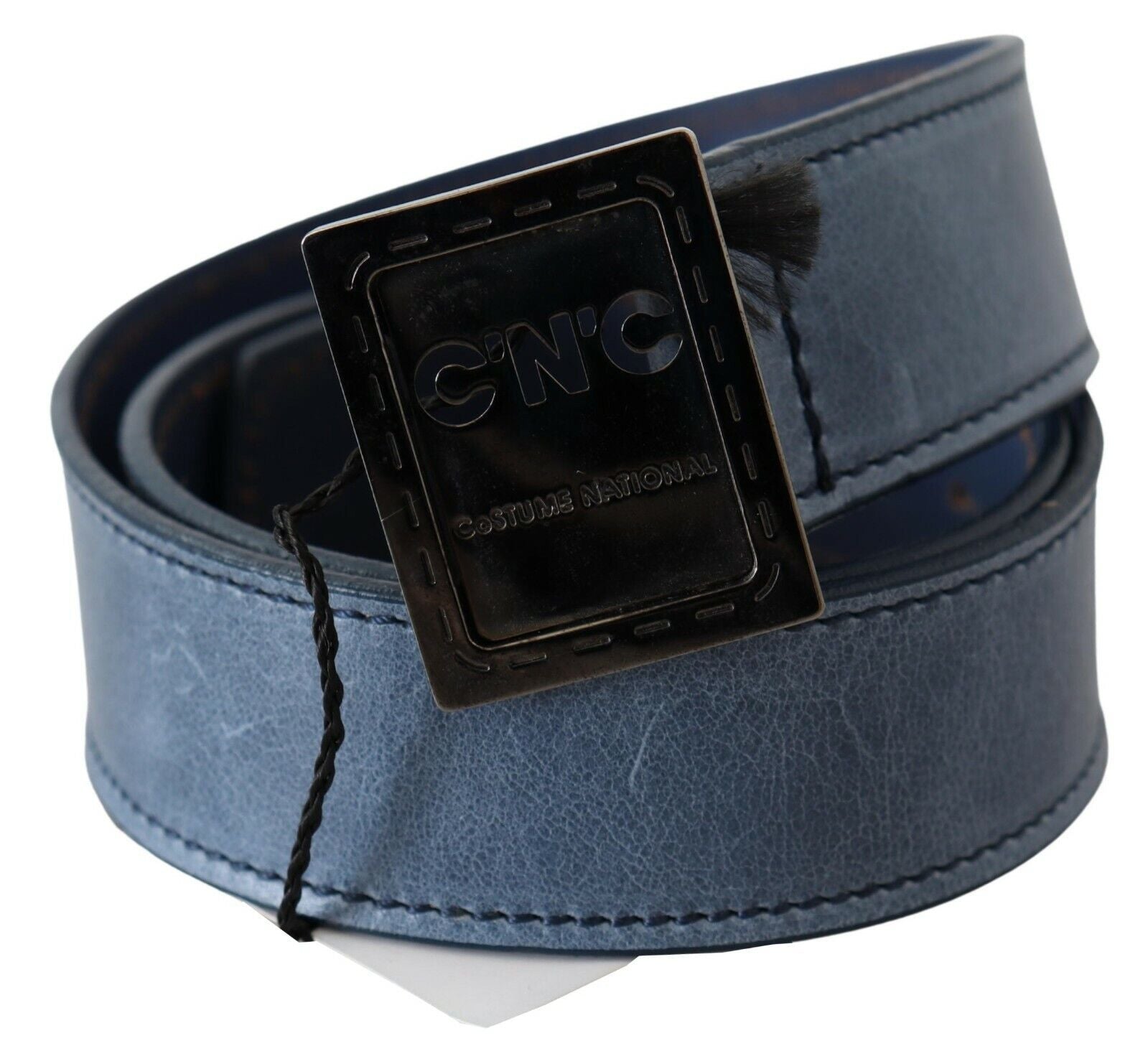 Costume National Blue Normal Leather Logo Buckle Belt Costume National