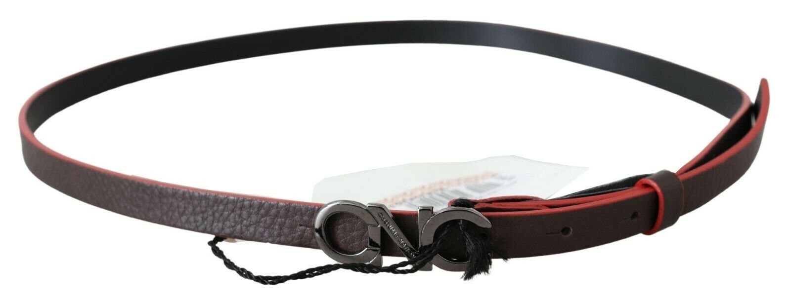 Costume National Black Maroon Skinny Leather Buckle Waist Belt Costume National