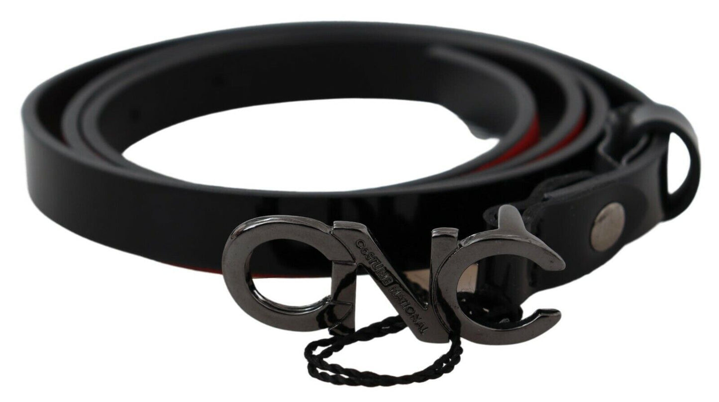 Costume National Black Skinny Leather Logo Buckle Belt Costume National