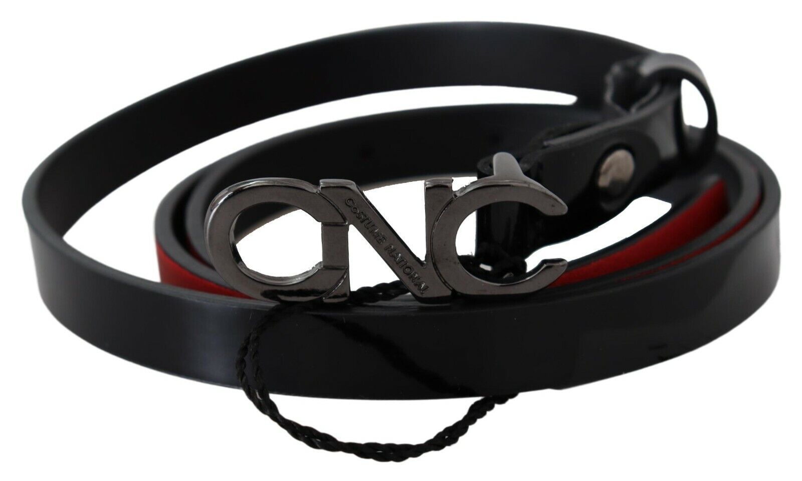Costume National Black Skinny Leather Logo Buckle Belt Costume National
