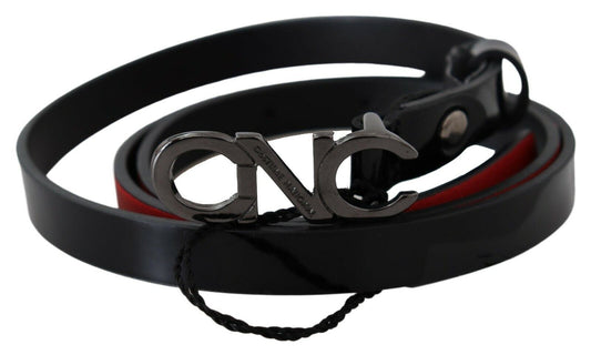 Costume National Black Skinny Leather Logo Buckle Belt Costume National
