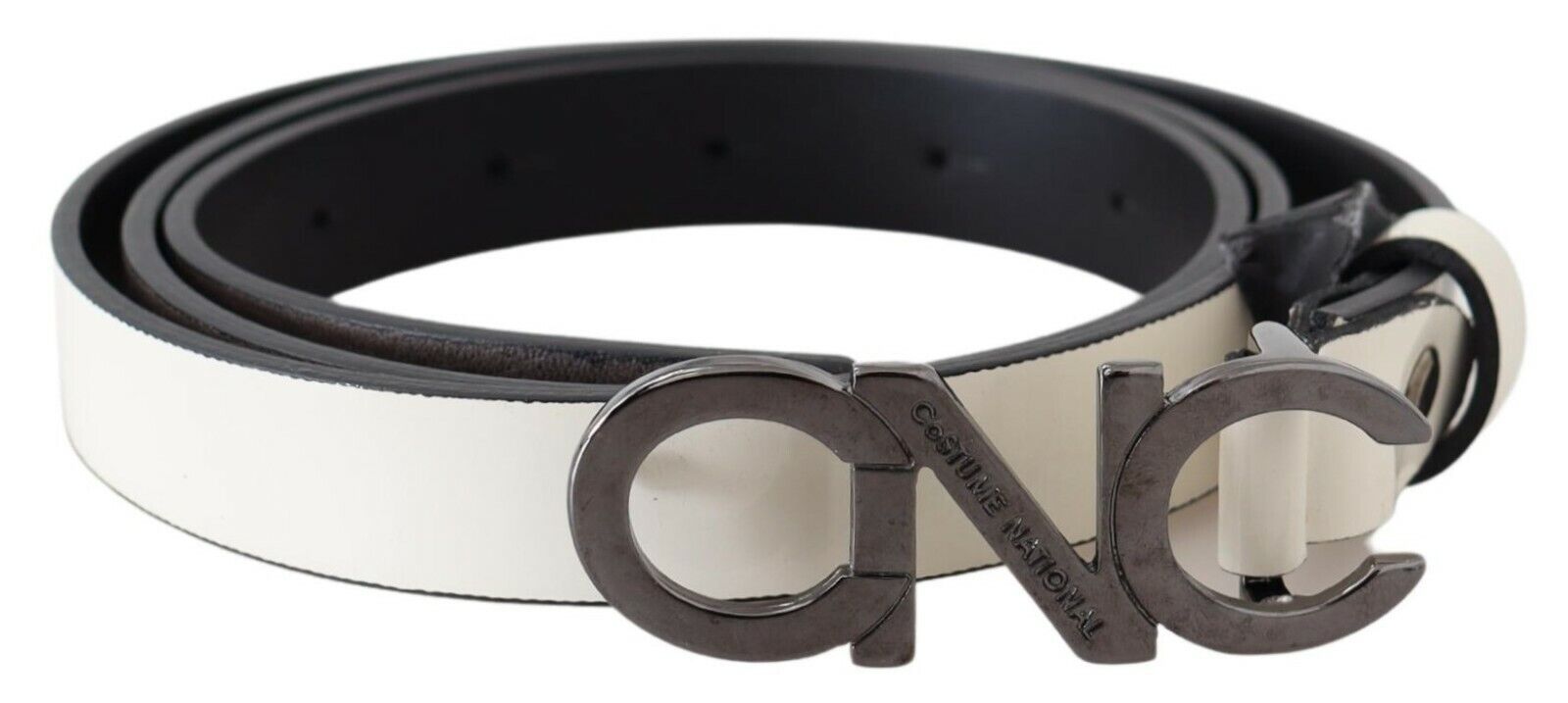 Costume National Belt Mettalic Gray Leather Logo Belt Costume National