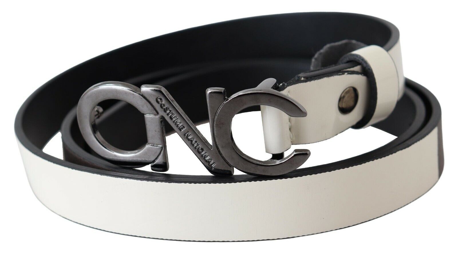 Costume National Belt Mettalic Gray Leather Logo Belt Costume National