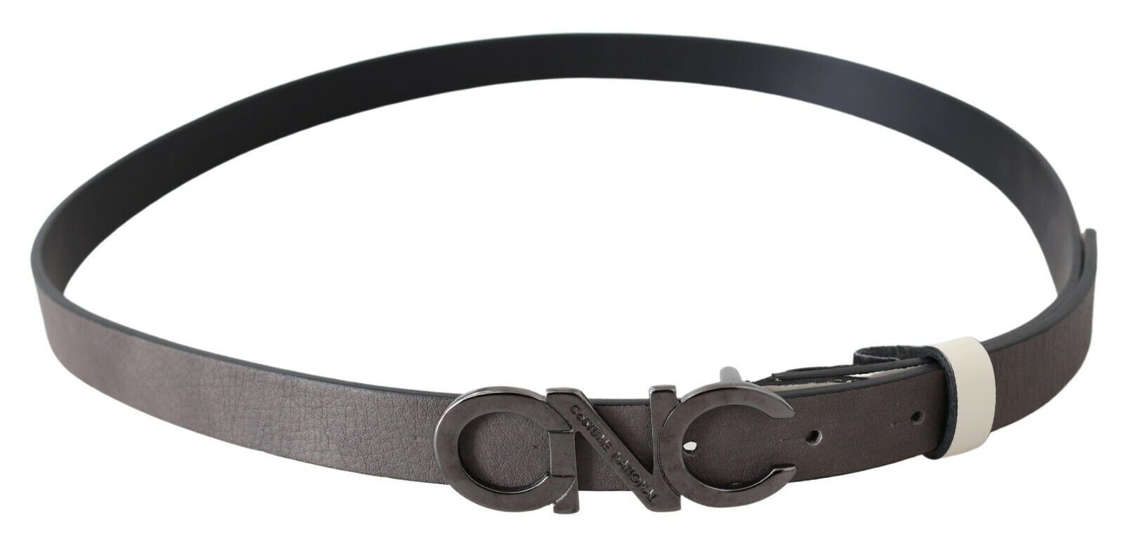 Costume National Belt Mettalic Gray Leather Logo Belt Costume National