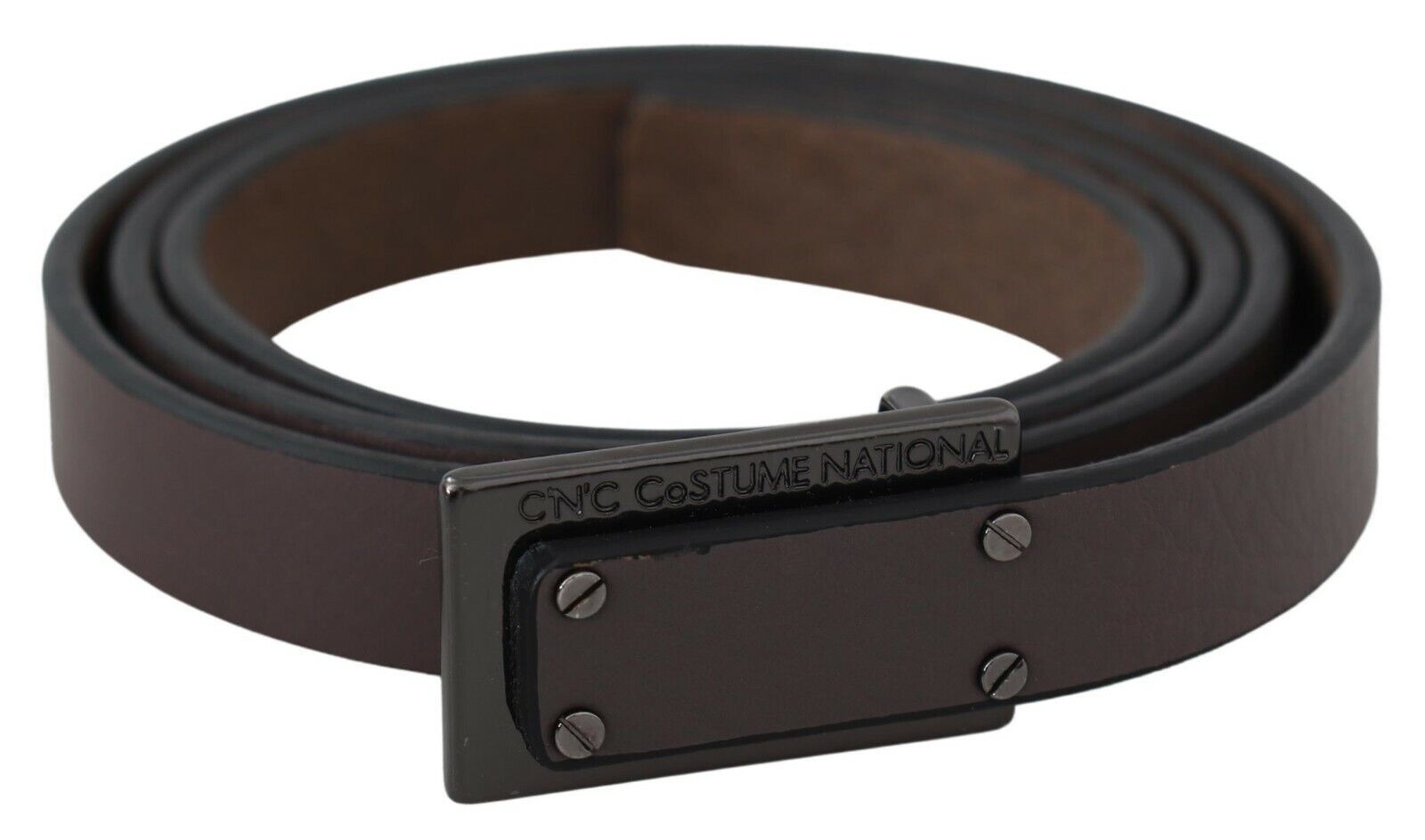 Costume National Brown Leather Tactical Logo Screw Buckle Belt Costume National