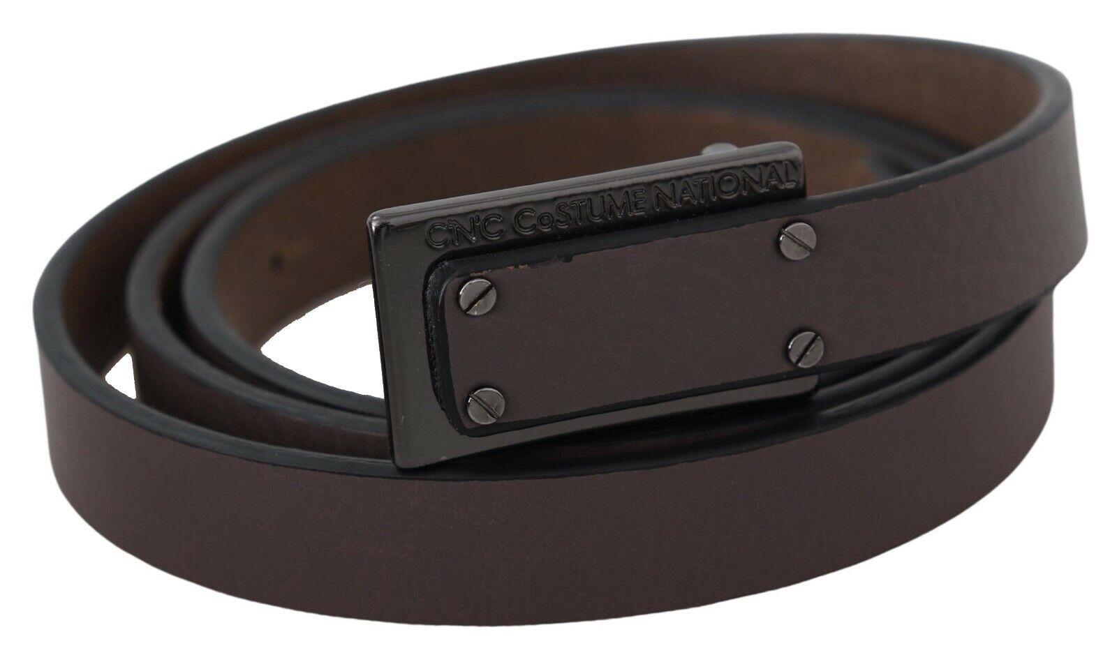 Costume National Brown Leather Tactical Logo Screw Buckle Belt Costume National