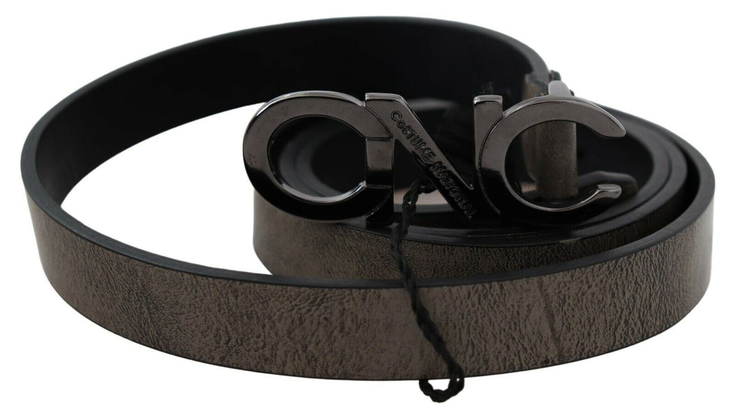 Costume National Dark Brown Leather Letter Logo Buckle Belt Costume National