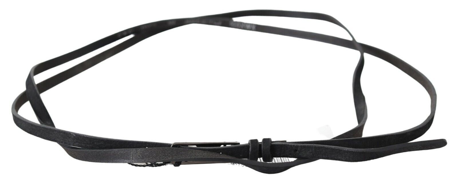 Costume National Black Leather Skinny Logo Buckle Belt Costume National