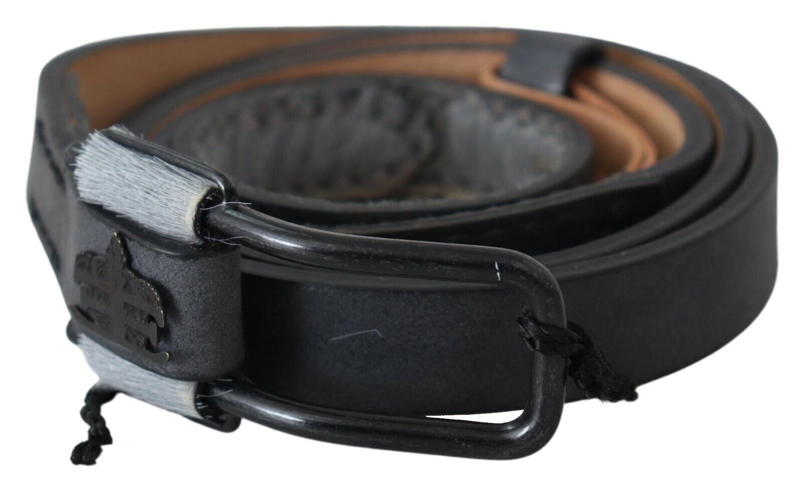 Ermanno Scervino Black Leather Fringes Logo Buckle Belt Ermanno Scervino