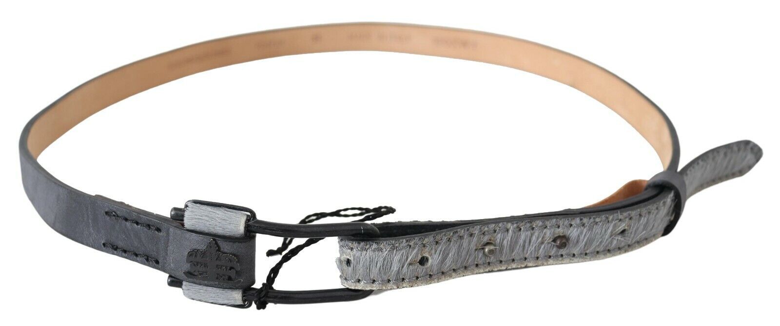 Ermanno Scervino Black Leather Fringes Logo Buckle Belt Ermanno Scervino
