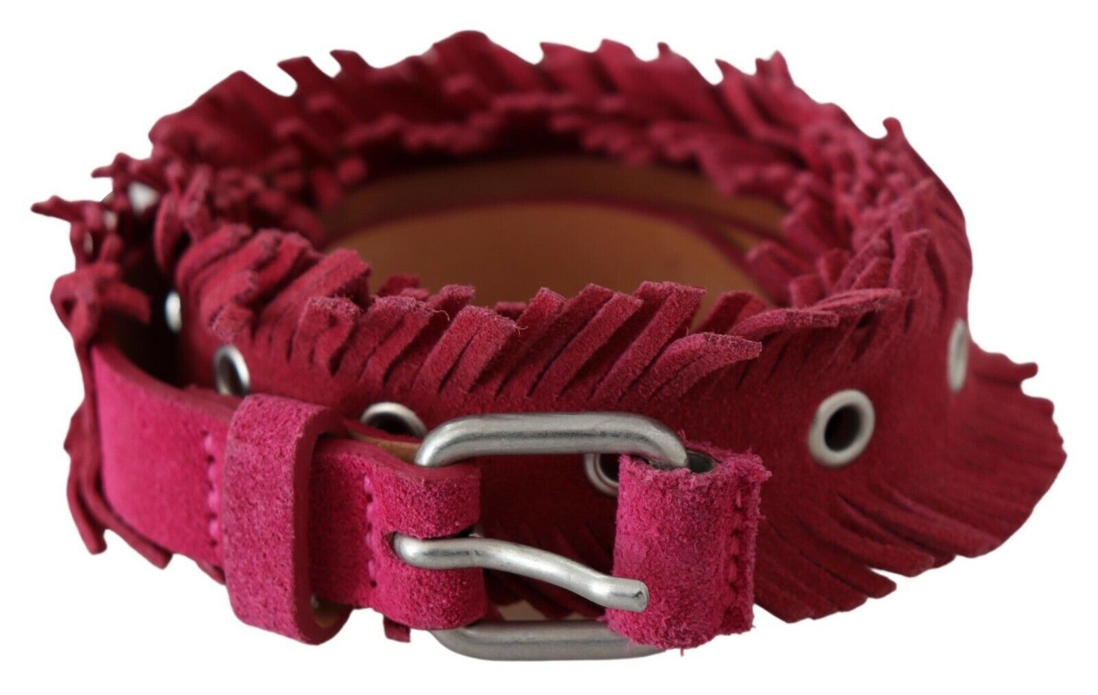 Ermanno Scervino Maroon Leather Fringes Silver Buckle Waist Belt Ermanno Scervino