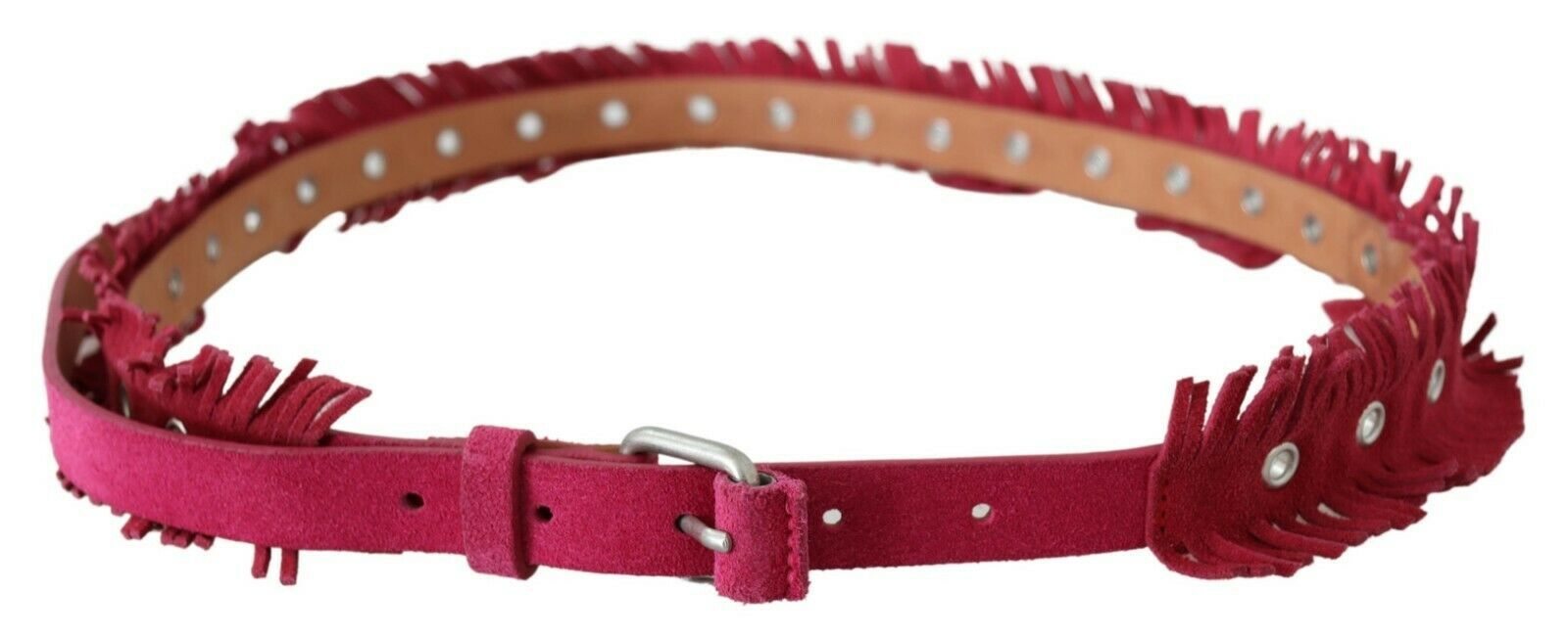 Ermanno Scervino Maroon Leather Fringes Silver Buckle Waist Belt Ermanno Scervino