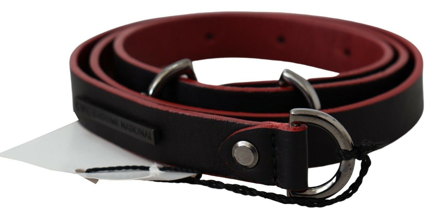 Costume National Black Red Skinny Leather Logo Belt Costume National