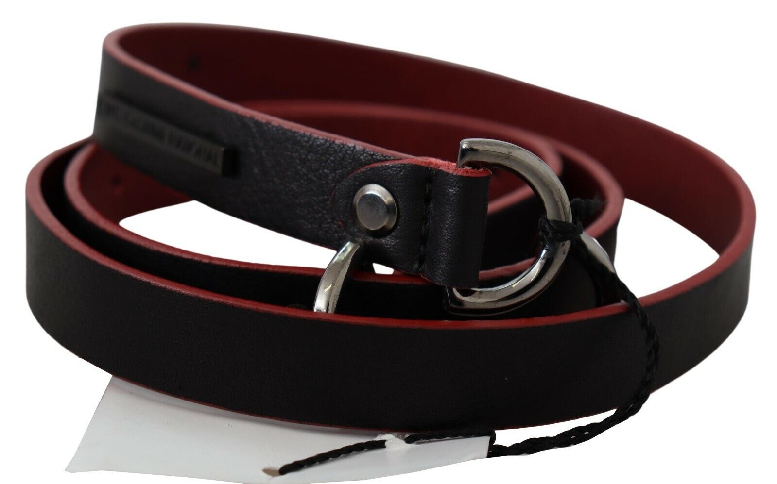 Costume National Black Red Skinny Leather Logo Belt Costume National