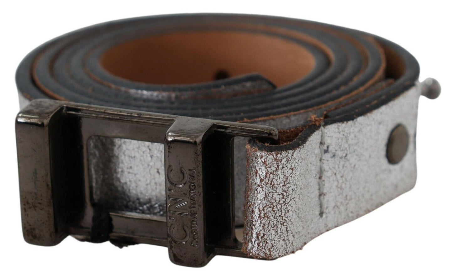 Costume National Brown Metallic Silver Leather Belt Costume National