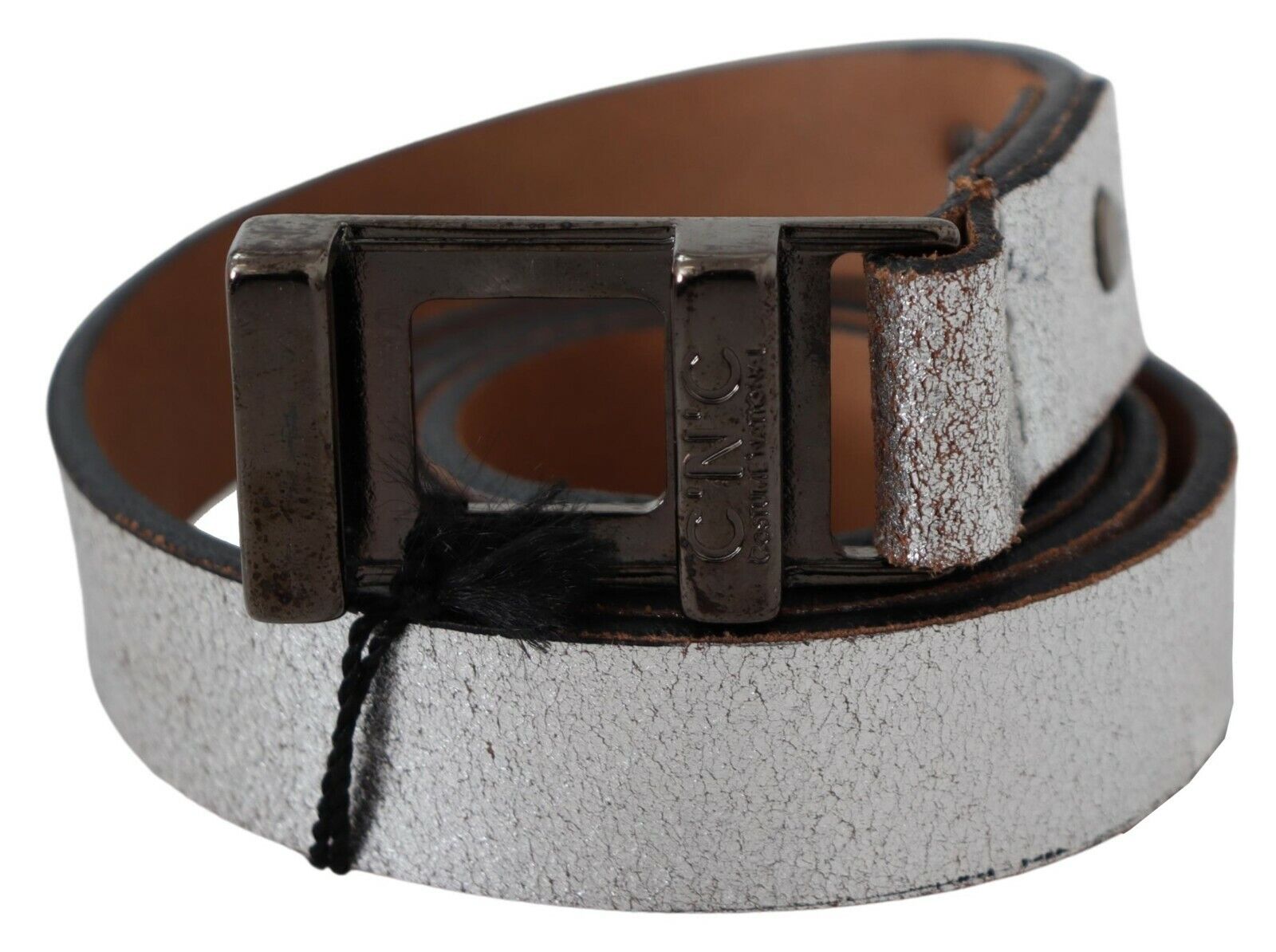 Costume National Brown Metallic Silver Leather Belt Costume National