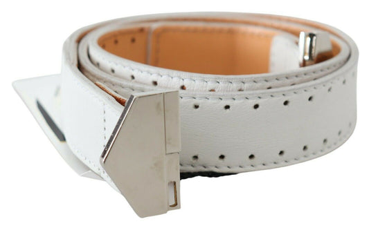 GF Ferre White Leather Hexagon Logo Buckle Waist Belt GF Ferre