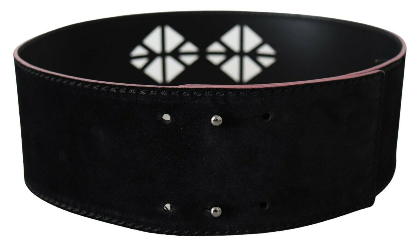 Costume National Black Leather Wide Waist Studded Women Belt Costume National