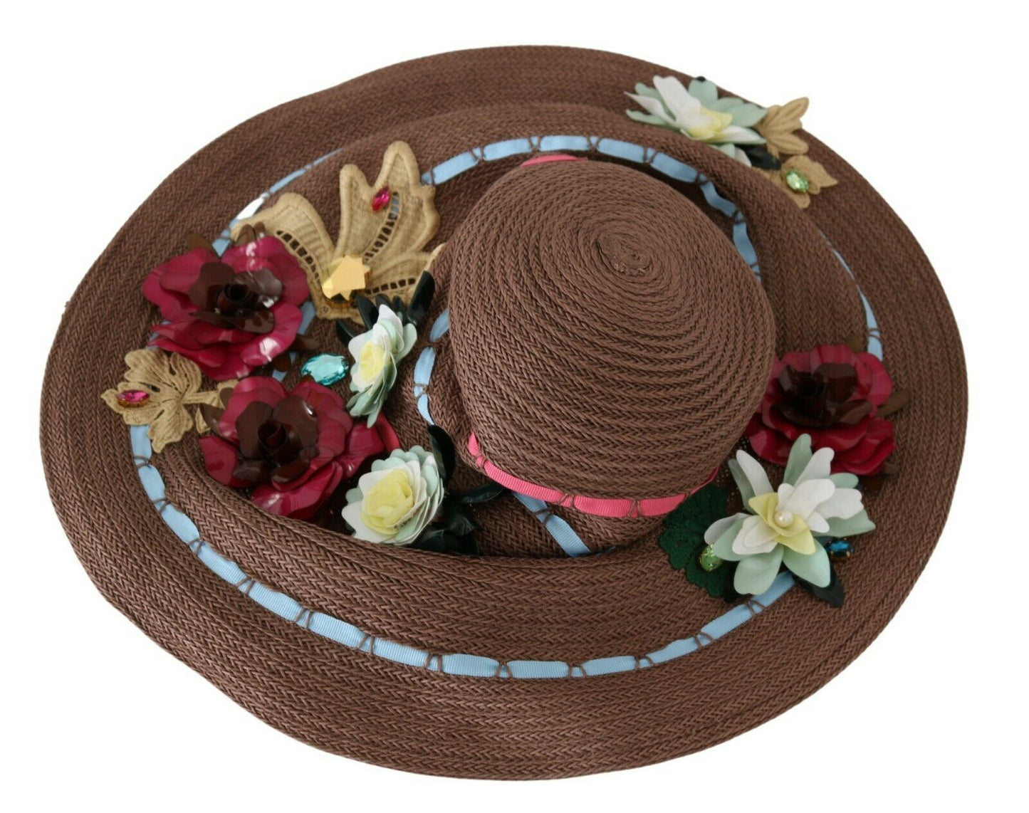 Dolce & Gabbana Brown Knitted Straw Floral Hat Dolce & Gabbana