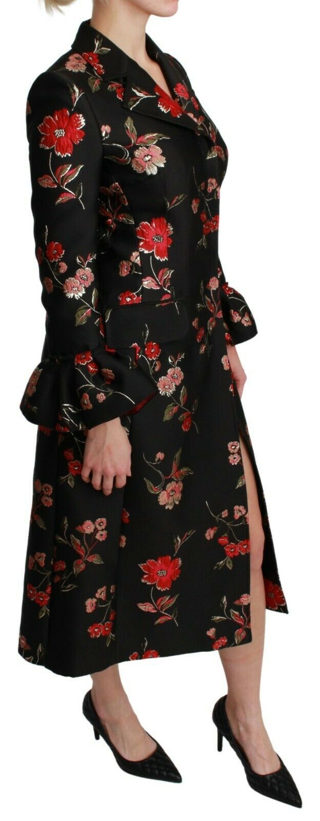 Dolce & Gabbana Black Floral Embroidered Jacket Coat Dolce & Gabbana