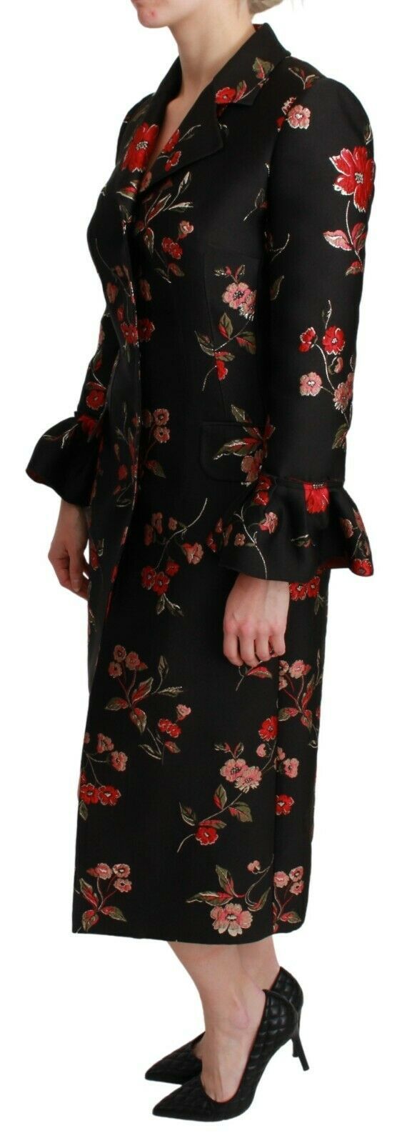 Dolce & Gabbana Black Floral Embroidered Jacket Coat Dolce & Gabbana