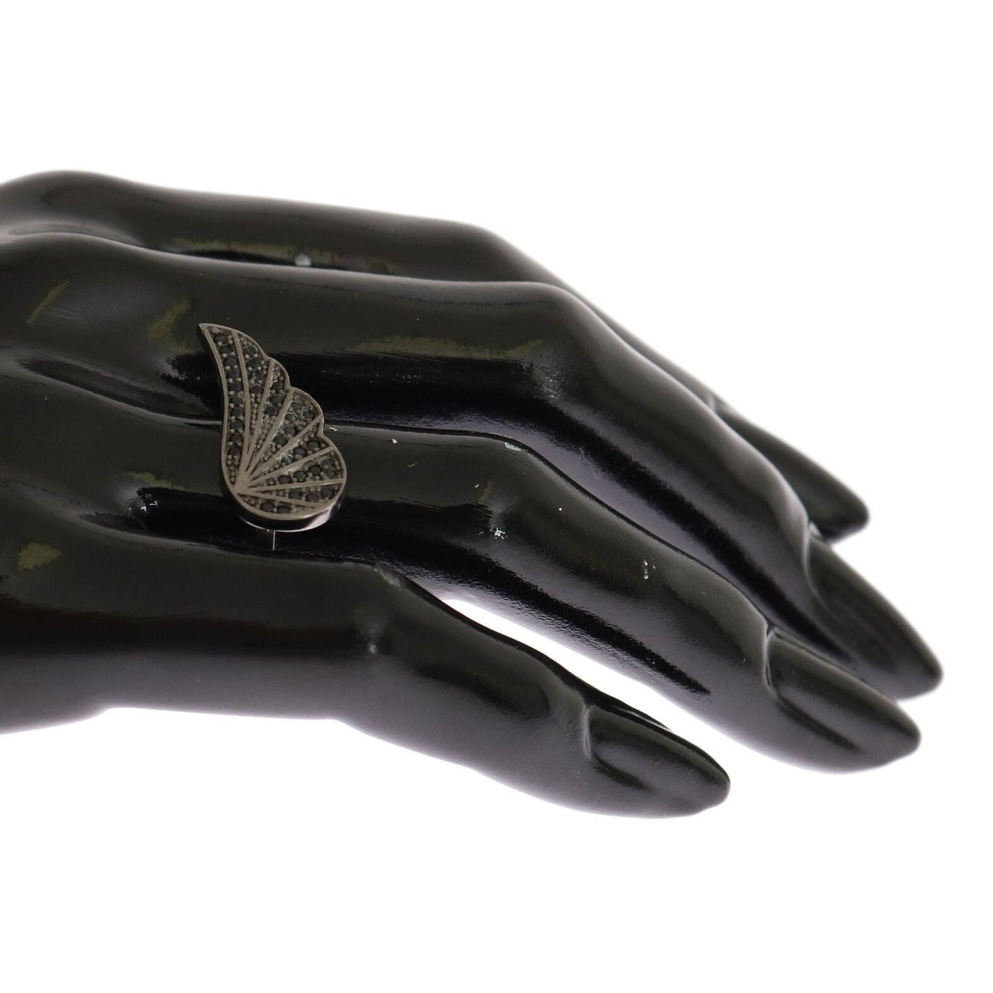 Nialaya Silver Womens Black CZ Rhodium 925 Ring