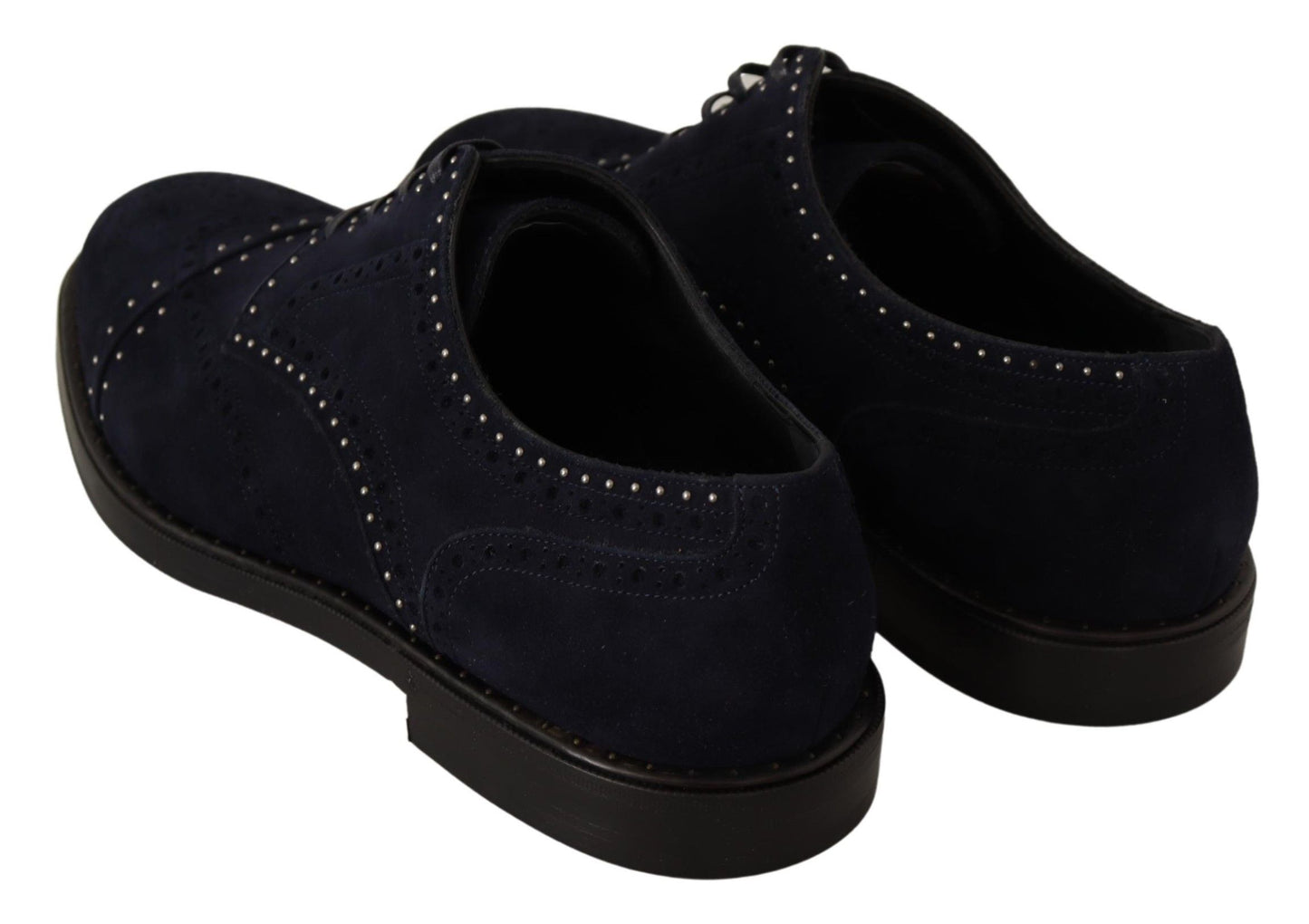 Dolce & Gabbana Blue Suede Leather Derby Studded Shoes Dolce & Gabbana