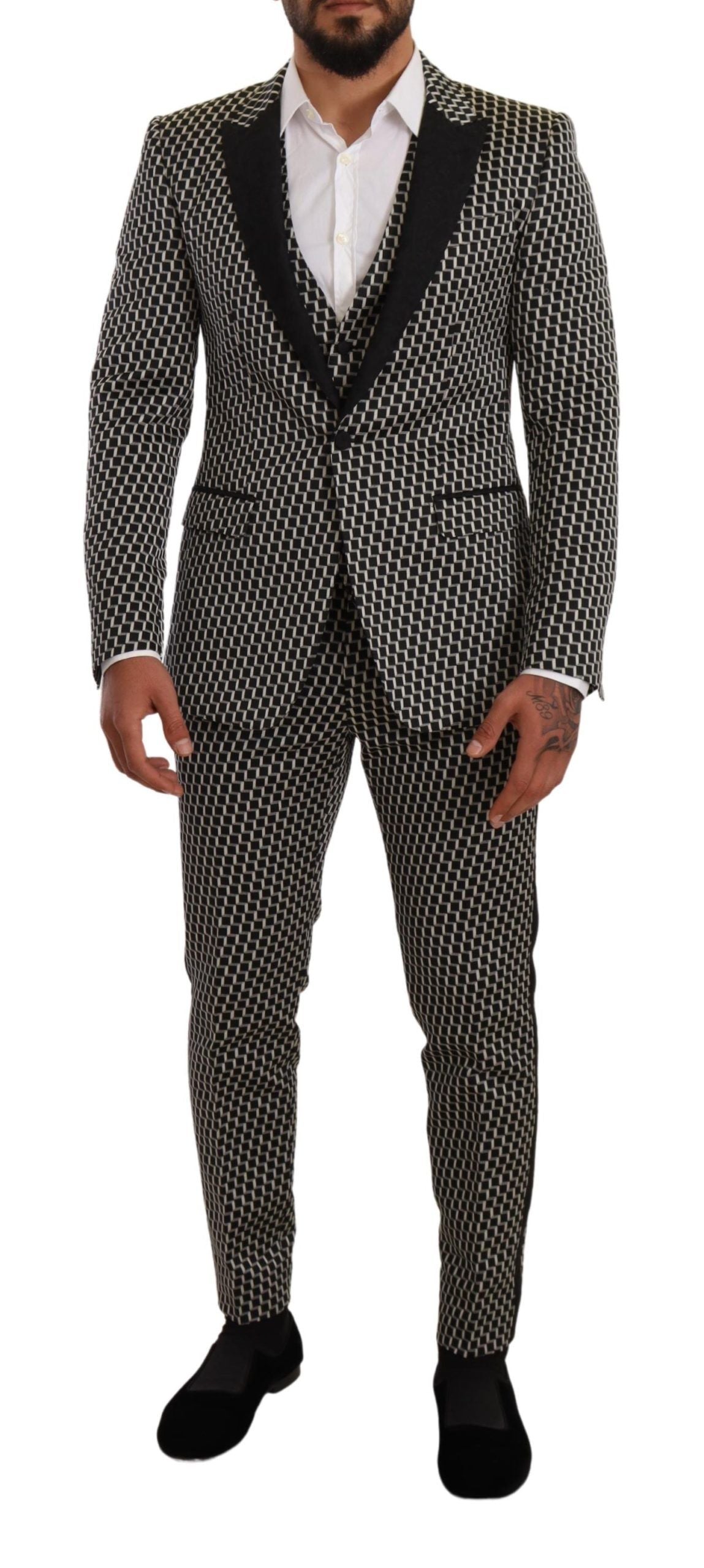Dolce & Gabbana Black White Check 3 Piece Set MARTINI Suit Dolce & Gabbana