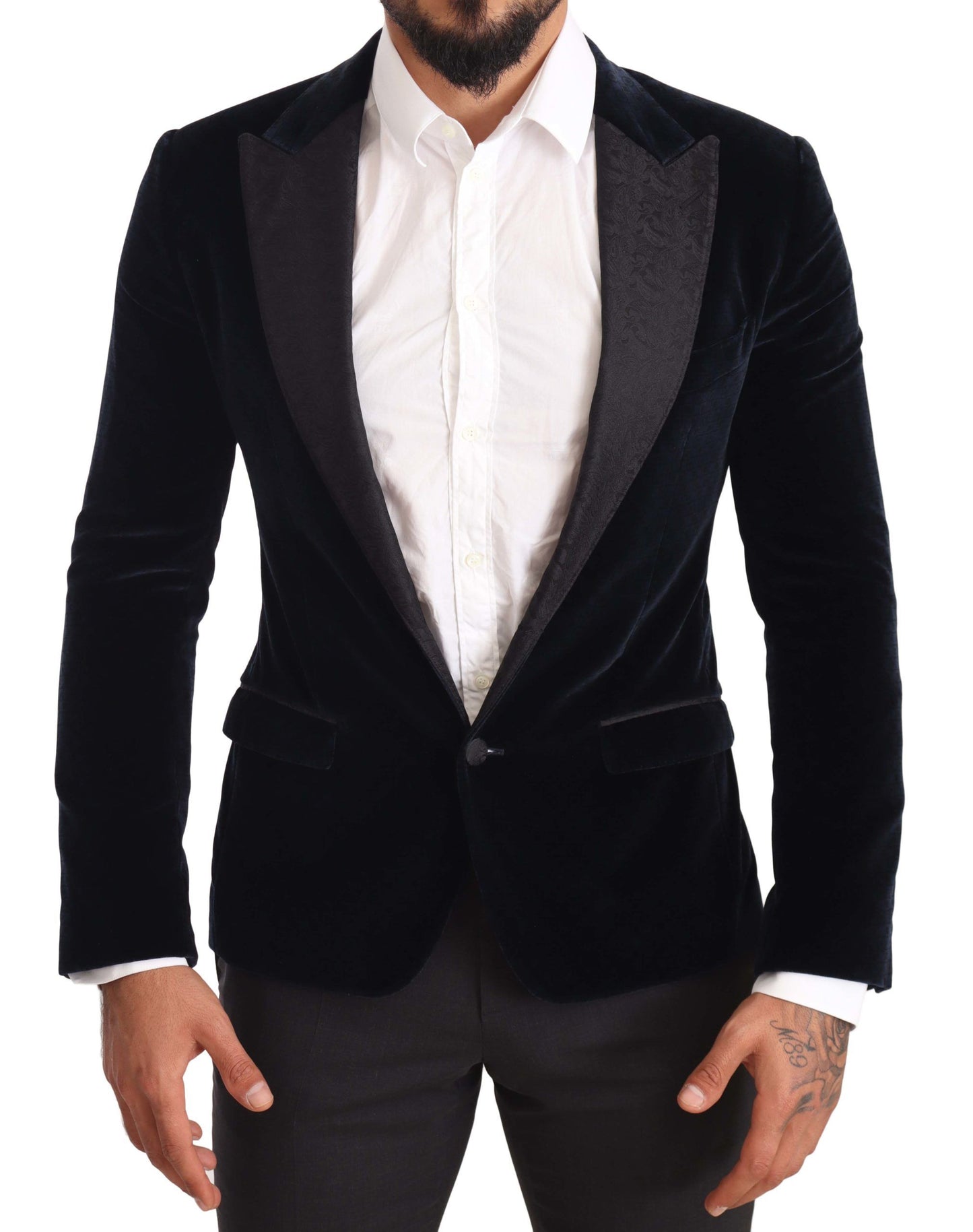 Dolce & Gabbana Blue Velvet Cotton Slim Fit Smoking Suit Dolce & Gabbana