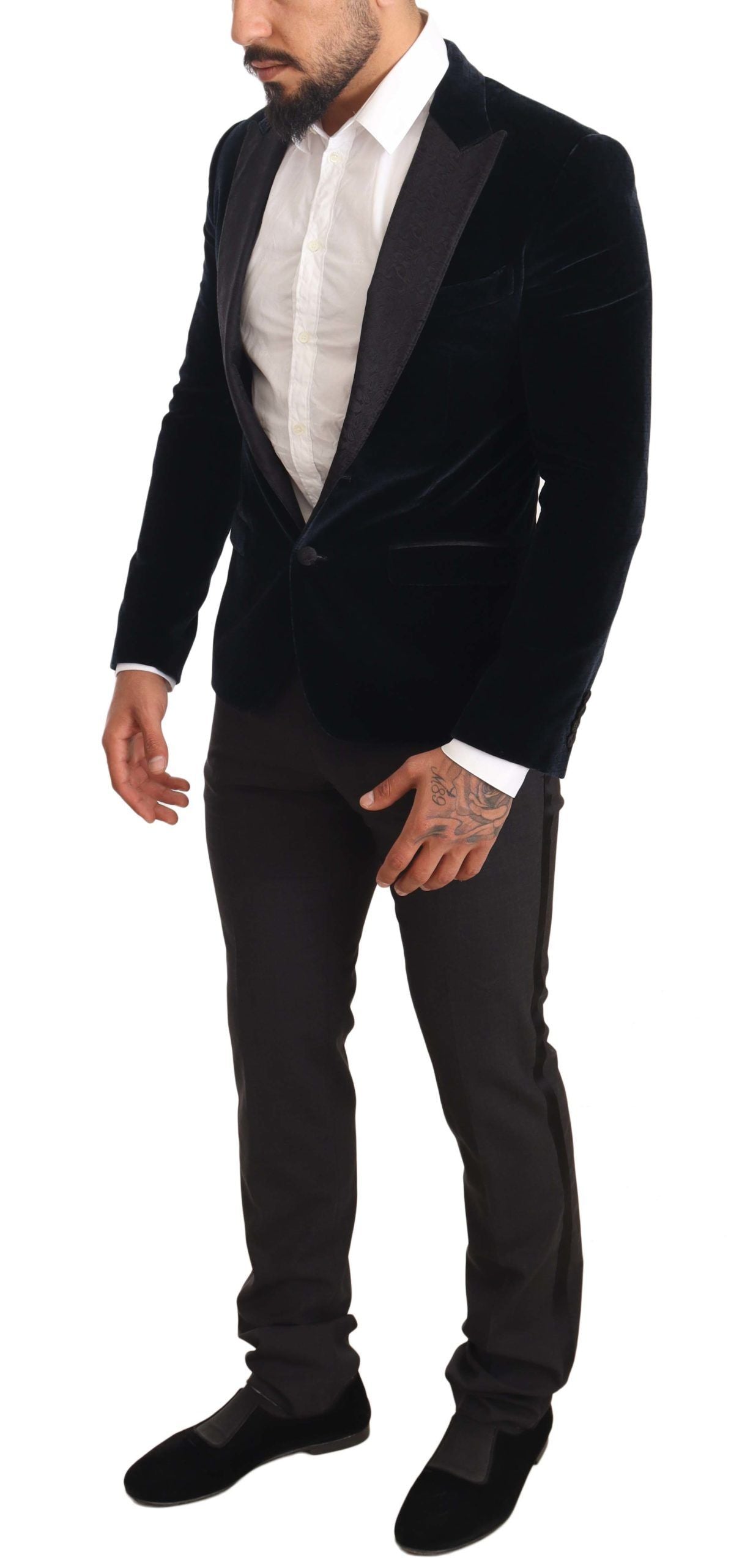 Dolce & Gabbana Blue Velvet Cotton Slim Fit Smoking Suit Dolce & Gabbana