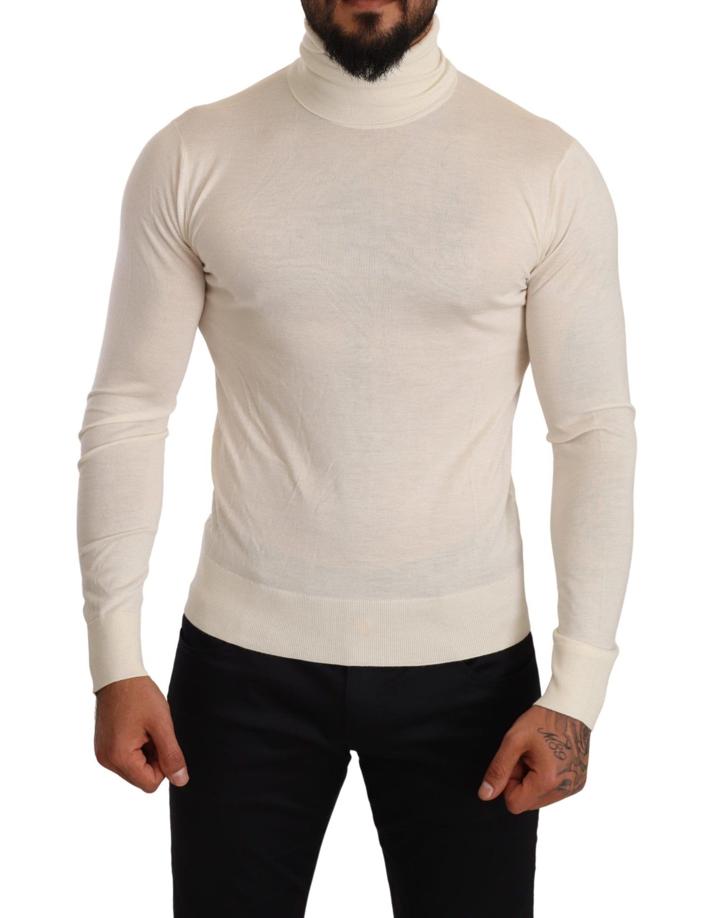 Dolce & Gabbana Cream Cashmere Turtleneck Pullover Sweater Dolce & Gabbana