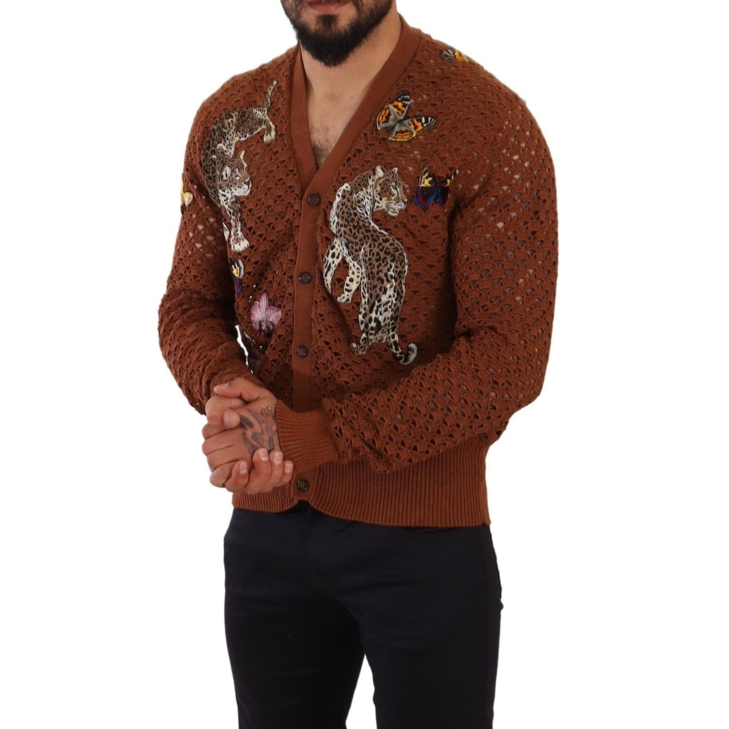 Dolce & Gabbana Brown Leopard Butterfly Cardigan Sweater