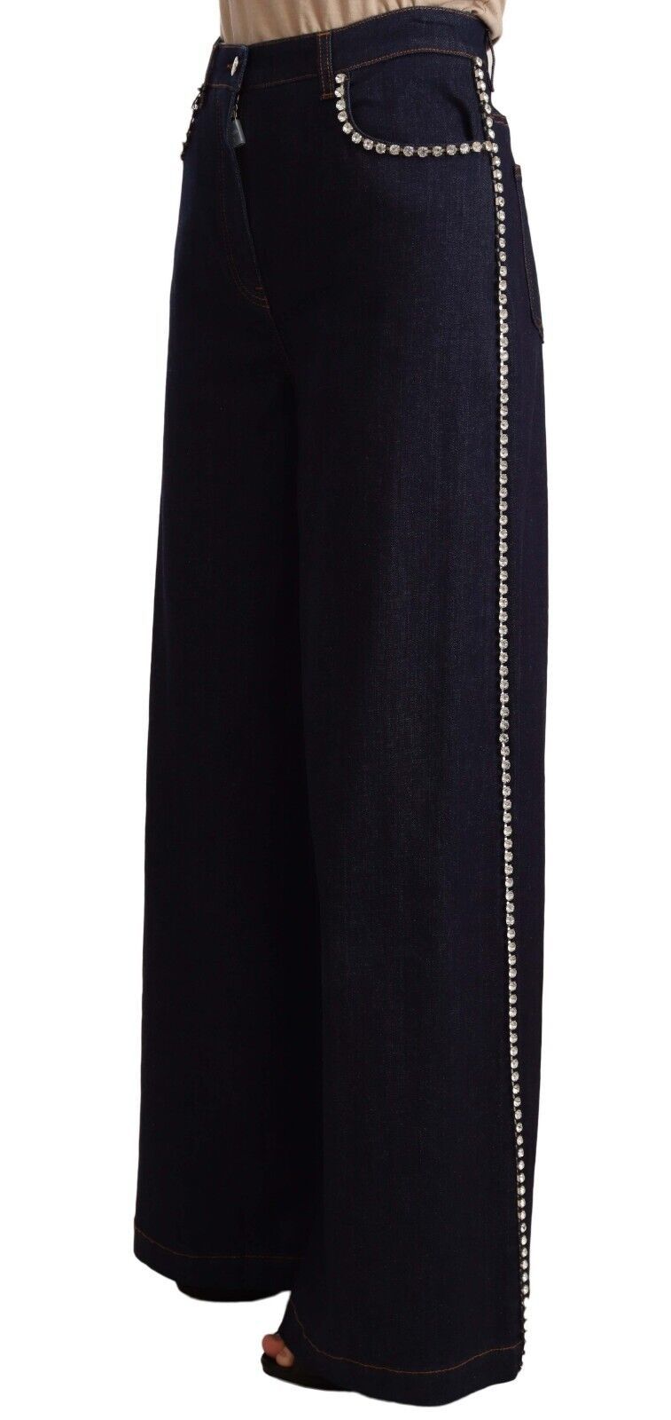 Dolce & Gabbana Dark Blue Crystal Embellished Flare Jeans Dolce & Gabbana