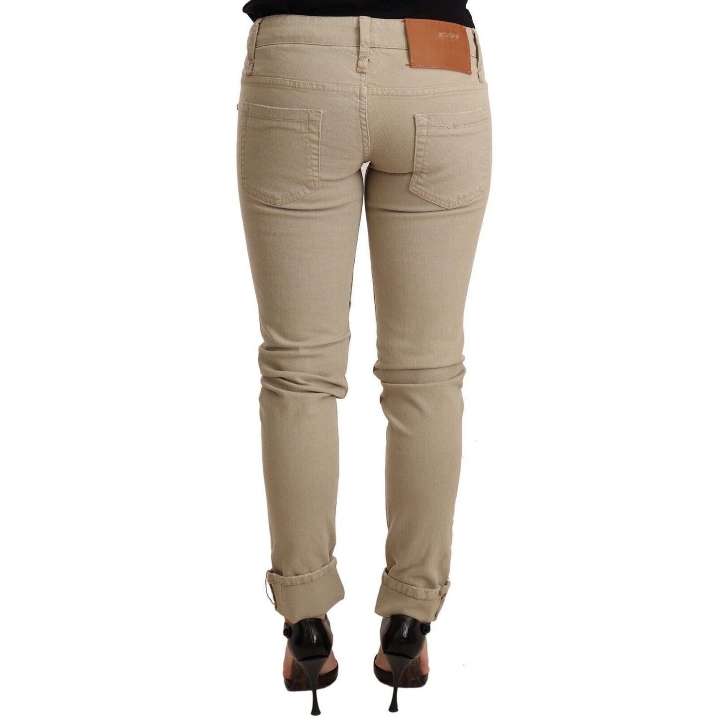 Acht Beige Denim Cotton Bottom Slim Fit Folded Pant Acht