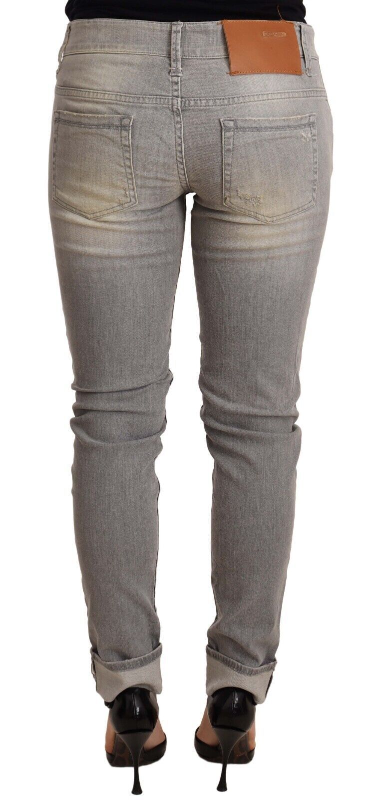 Acht Gray Cotton Slim Fit Folded Hem Women Denim Pant Acht