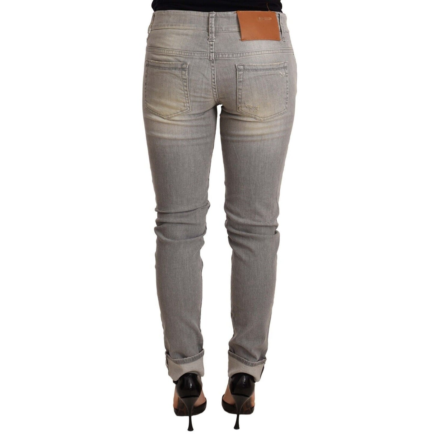 Acht Gray Cotton Slim Fit Folded Hem Women Denim Pant Acht