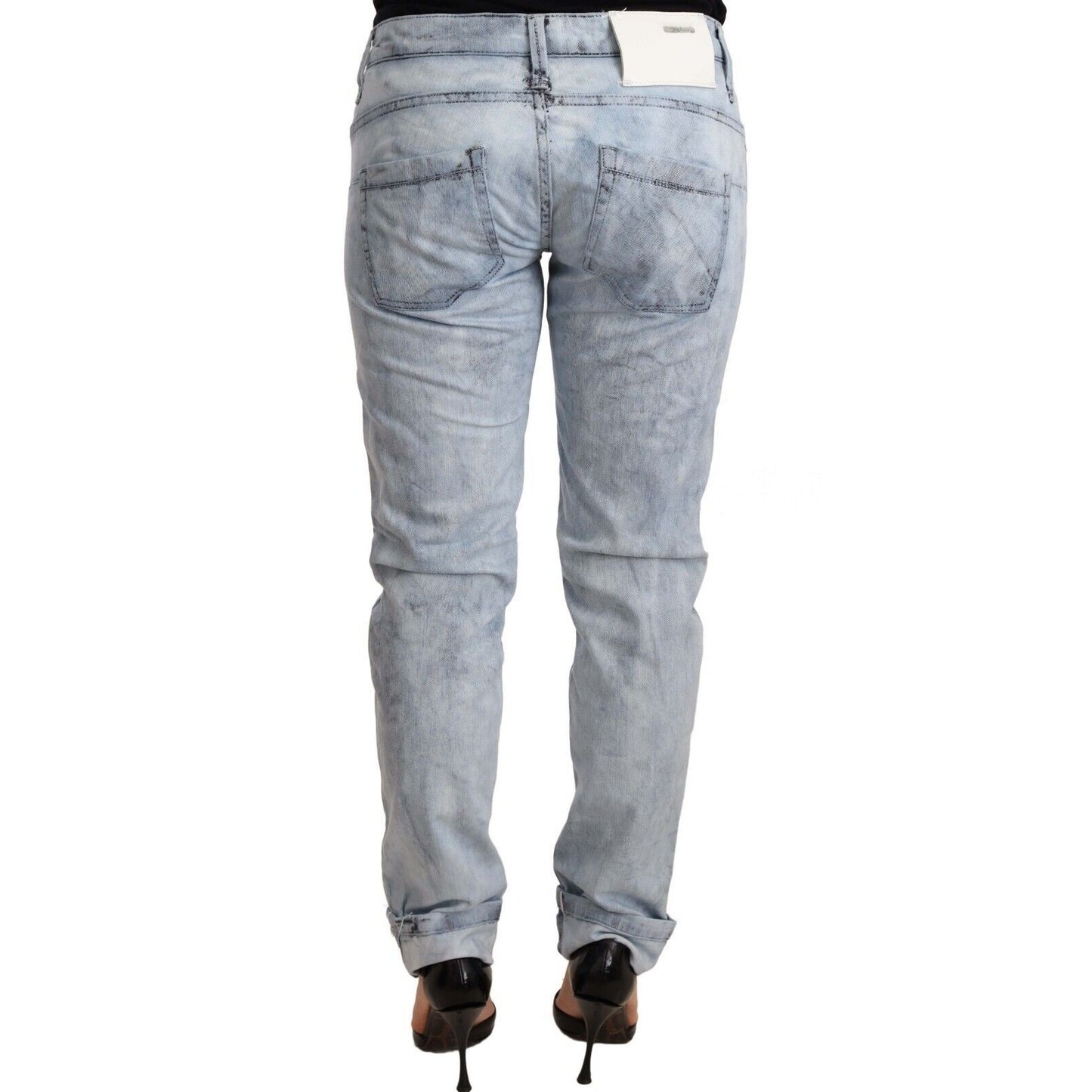 Acht Light Blue Washed Cotton Folded Hem Denim Trouser Acht