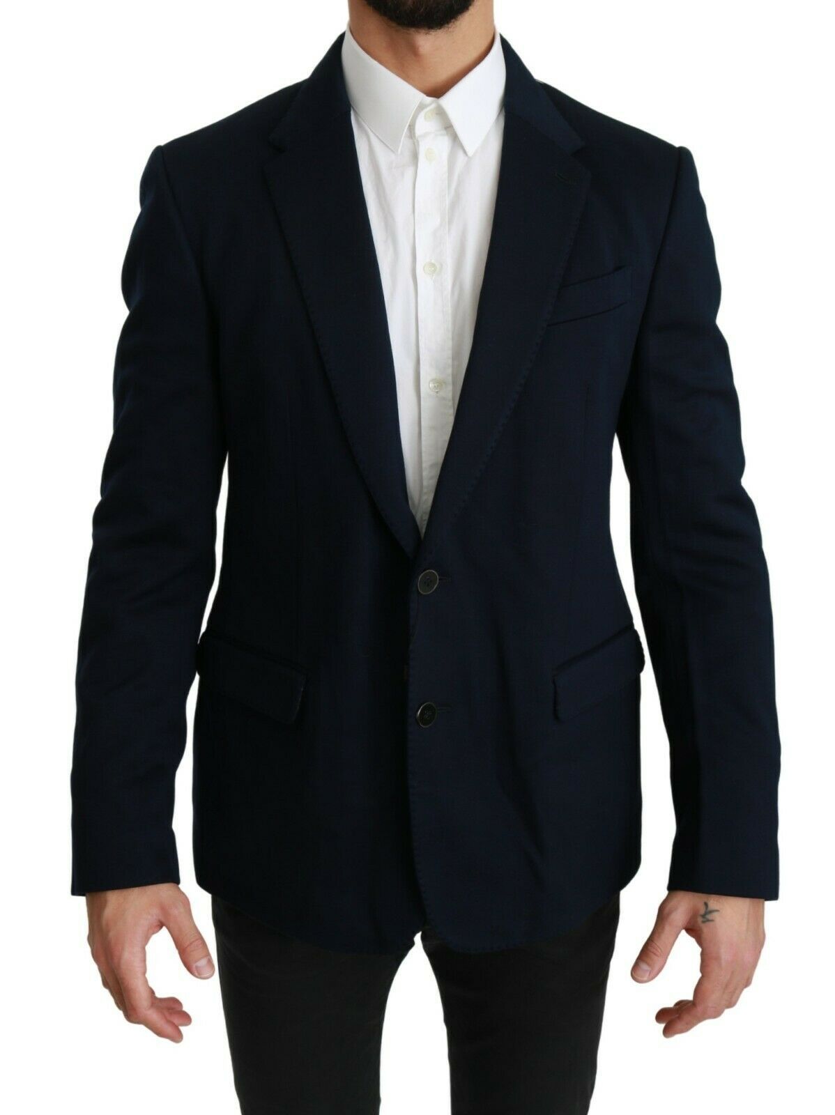 Dolce & Gabbana Blue Solid Cotton Silk Stretch Jacket Blazer Dolce & Gabbana