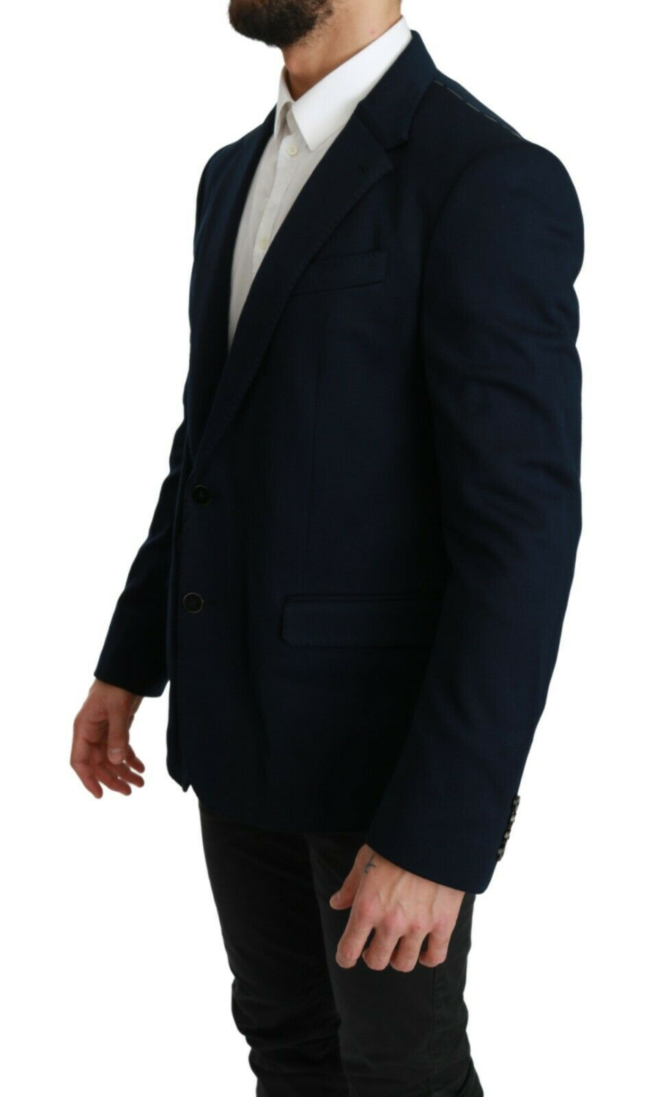 Dolce & Gabbana Blue Solid Cotton Silk Stretch Jacket Blazer Dolce & Gabbana