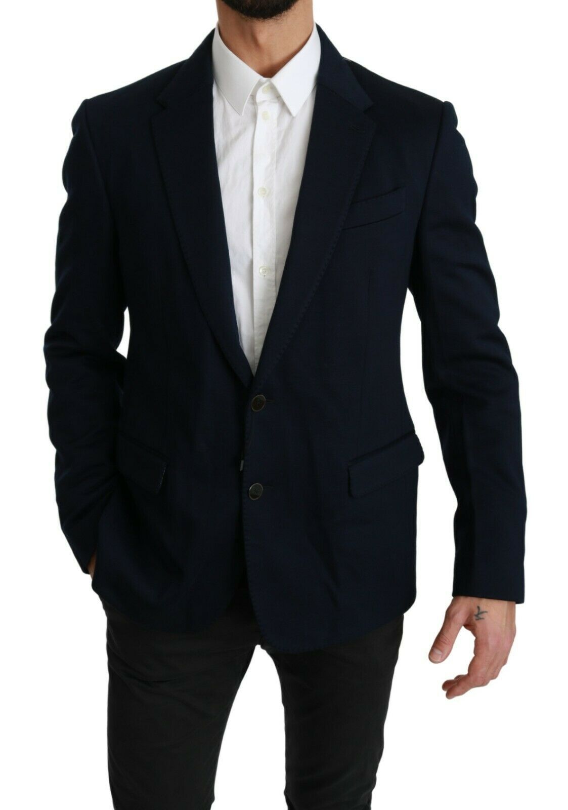 Dolce & Gabbana Blue Solid Cotton Silk Stretch Jacket Blazer Dolce & Gabbana