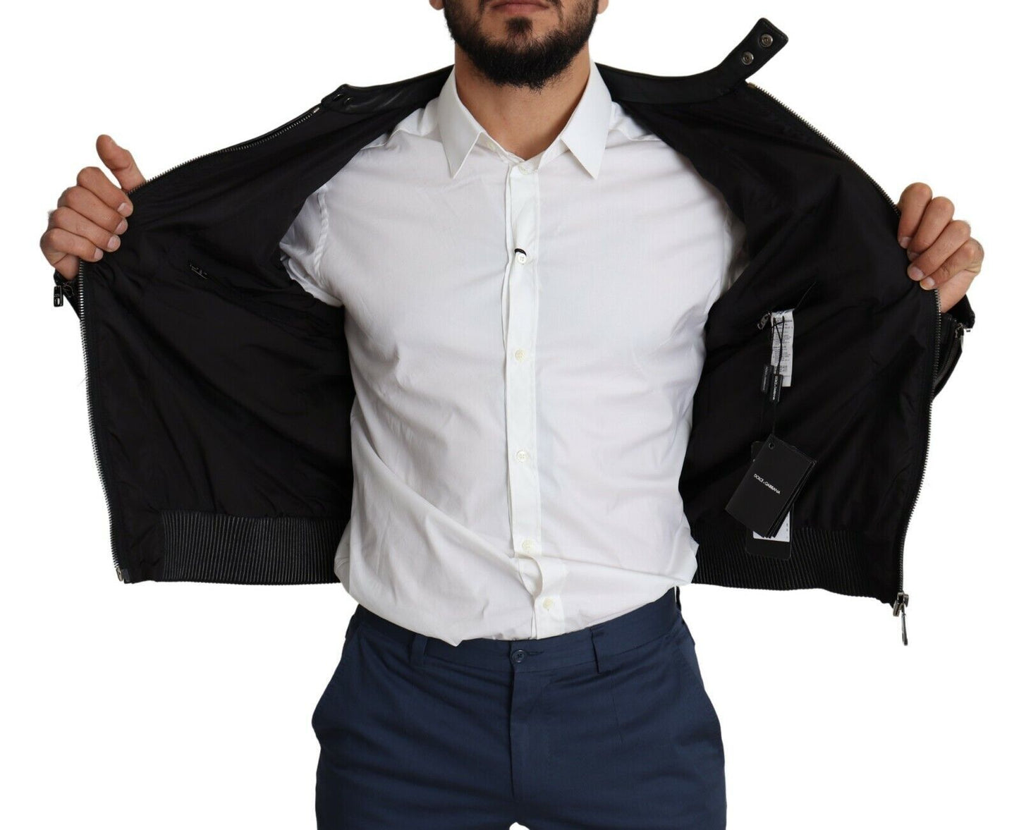 Dolce & Gabbana Black Nylon Full Zip Men Bomber Coat Jacket Dolce & Gabbana