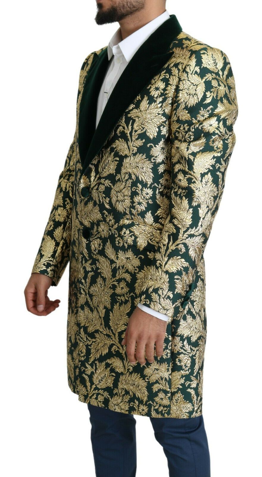 Dolce & Gabbana DOLCE & GABBANA Jacket SICILIA Green Gold Jacquard Long Coat Dolce & Gabbana