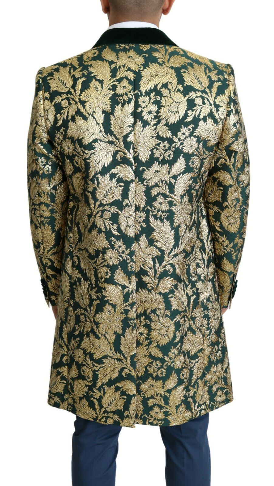 Dolce & Gabbana DOLCE & GABBANA Jacket SICILIA Green Gold Jacquard Long Coat Dolce & Gabbana