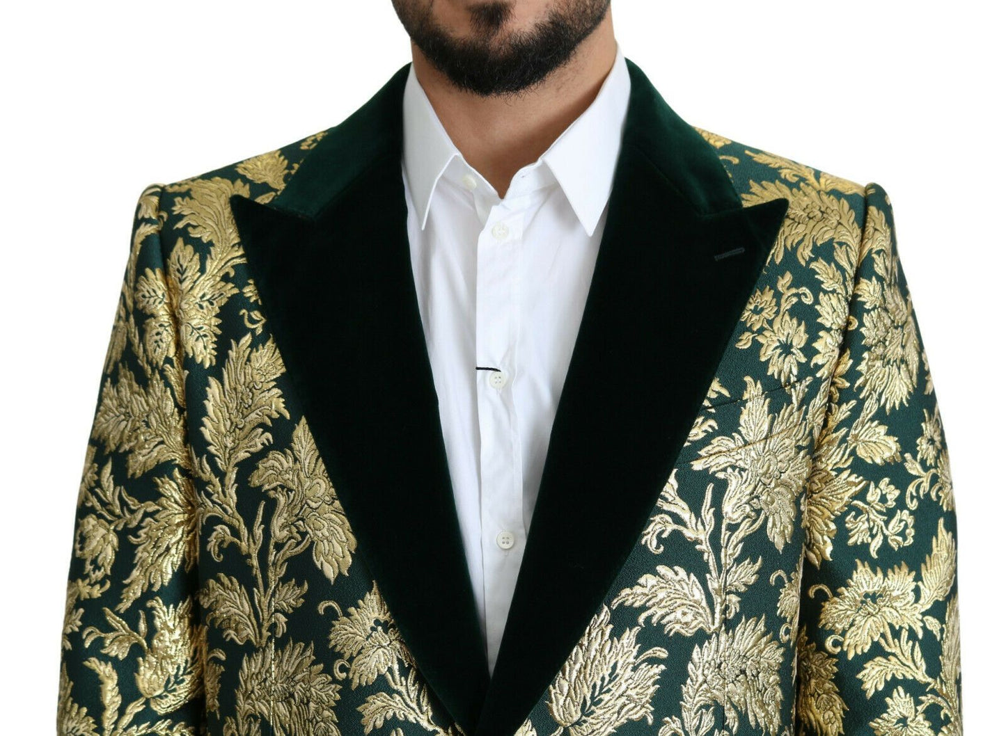 Dolce & Gabbana DOLCE & GABBANA Jacket SICILIA Green Gold Jacquard Long Coat Dolce & Gabbana
