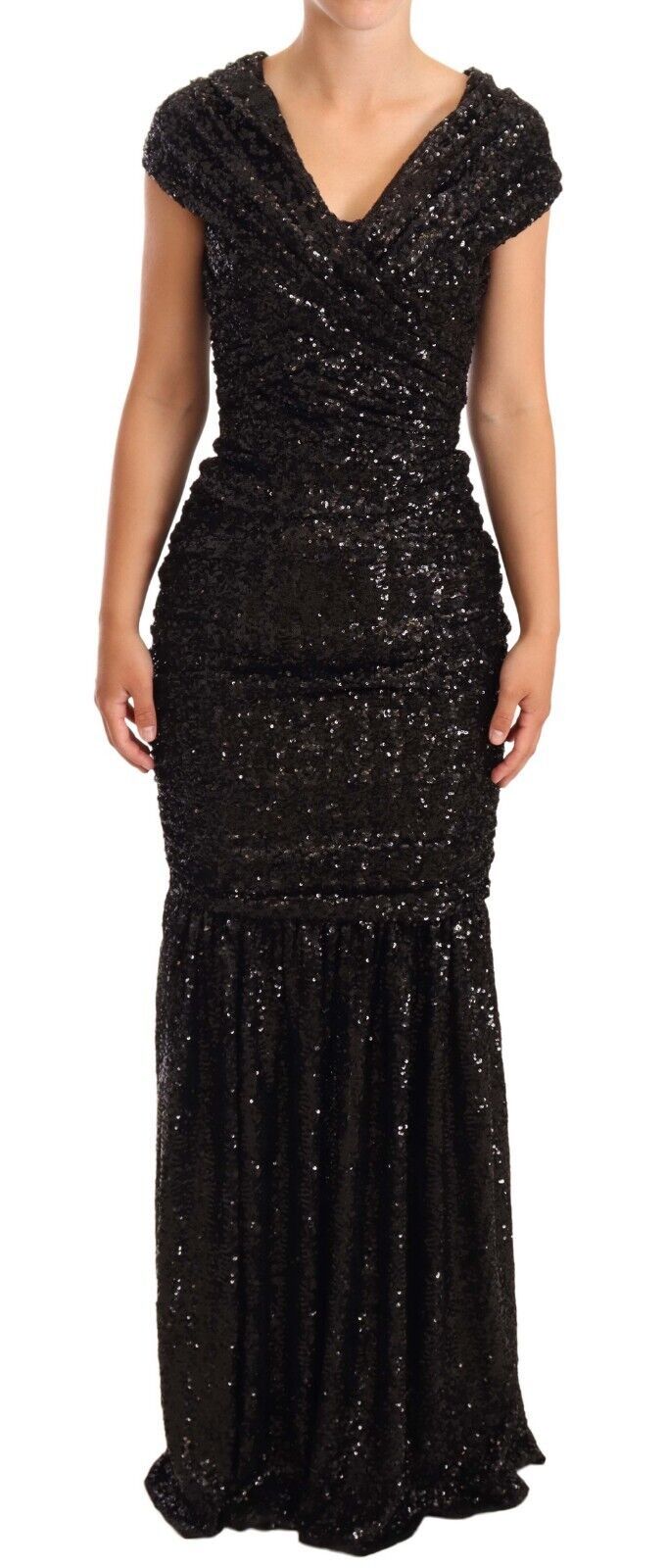 Dolce & Gabbana Black Sequined Open Shoulder Long Gown Dress Dolce & Gabbana