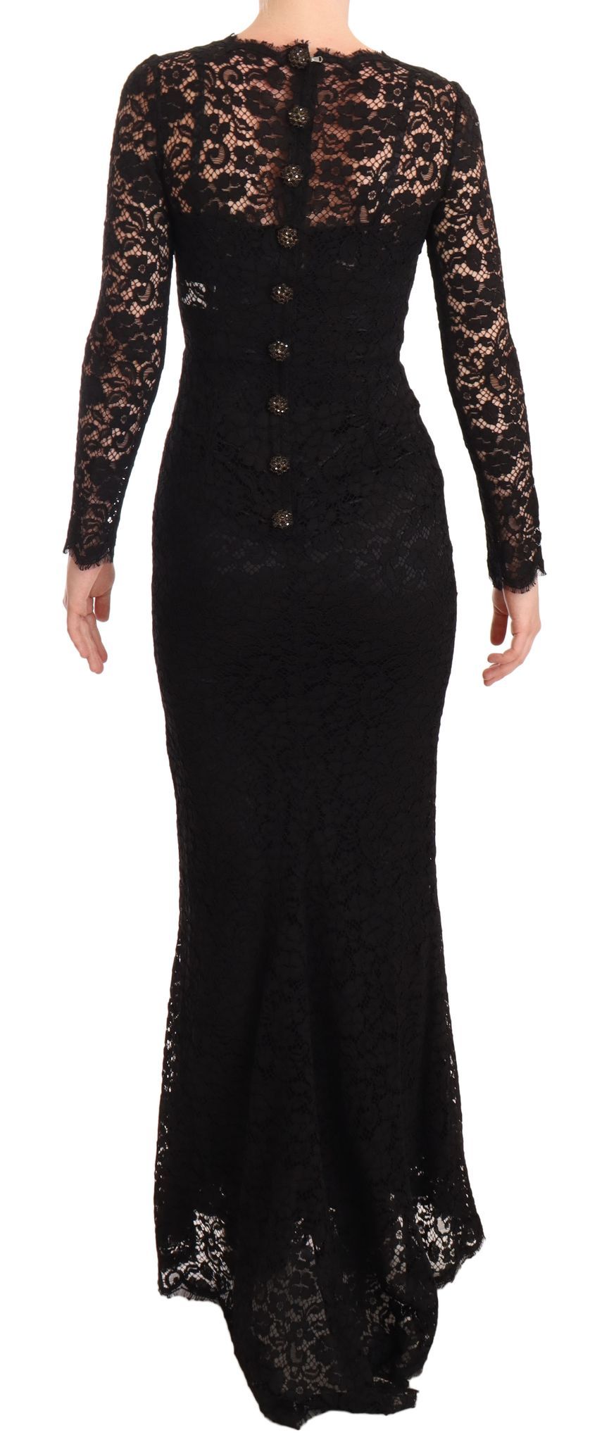 Dolce & Gabbana Black Cotton Lace Mermaid Long Sleeves Dress Dolce & Gabbana