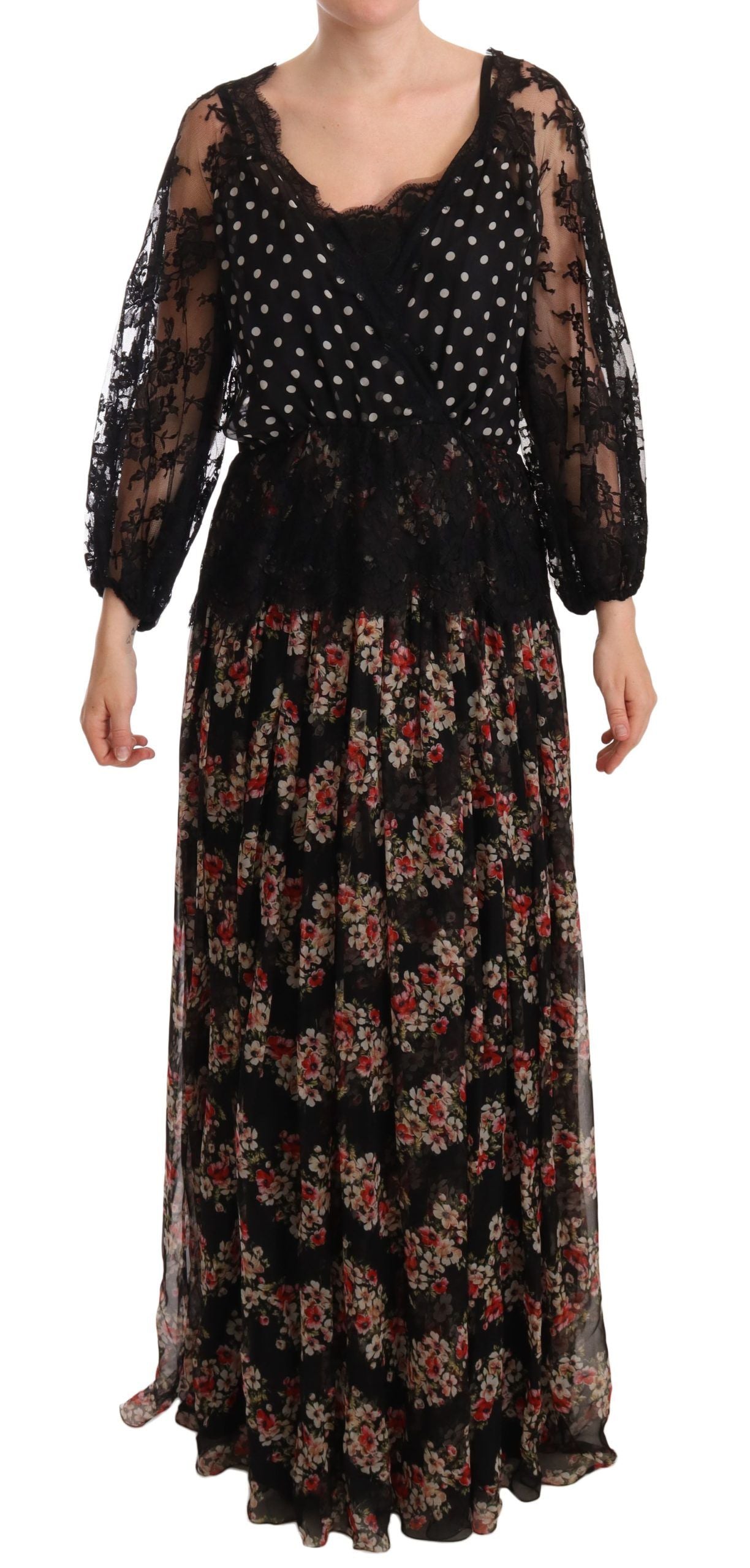 Dolce & Gabbana Black Lace Floral Polka Maxi Capri Dress Dolce & Gabbana