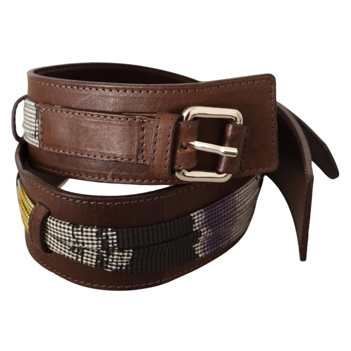 Costume National Brown Leather Silver Buckle Belt