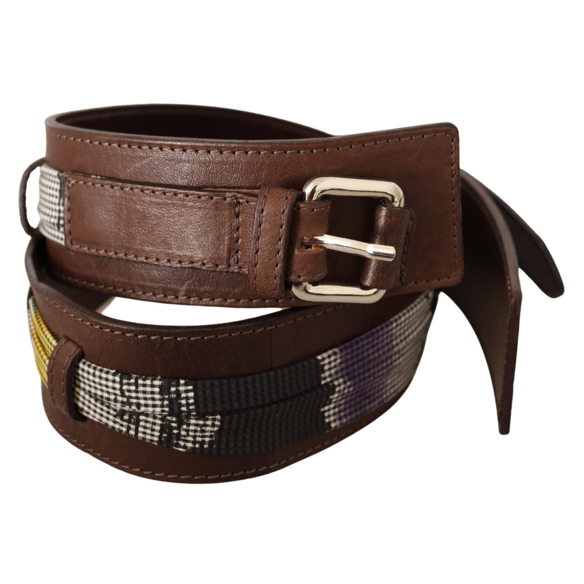 Costume National Brown Leather Silver Buckle Belt