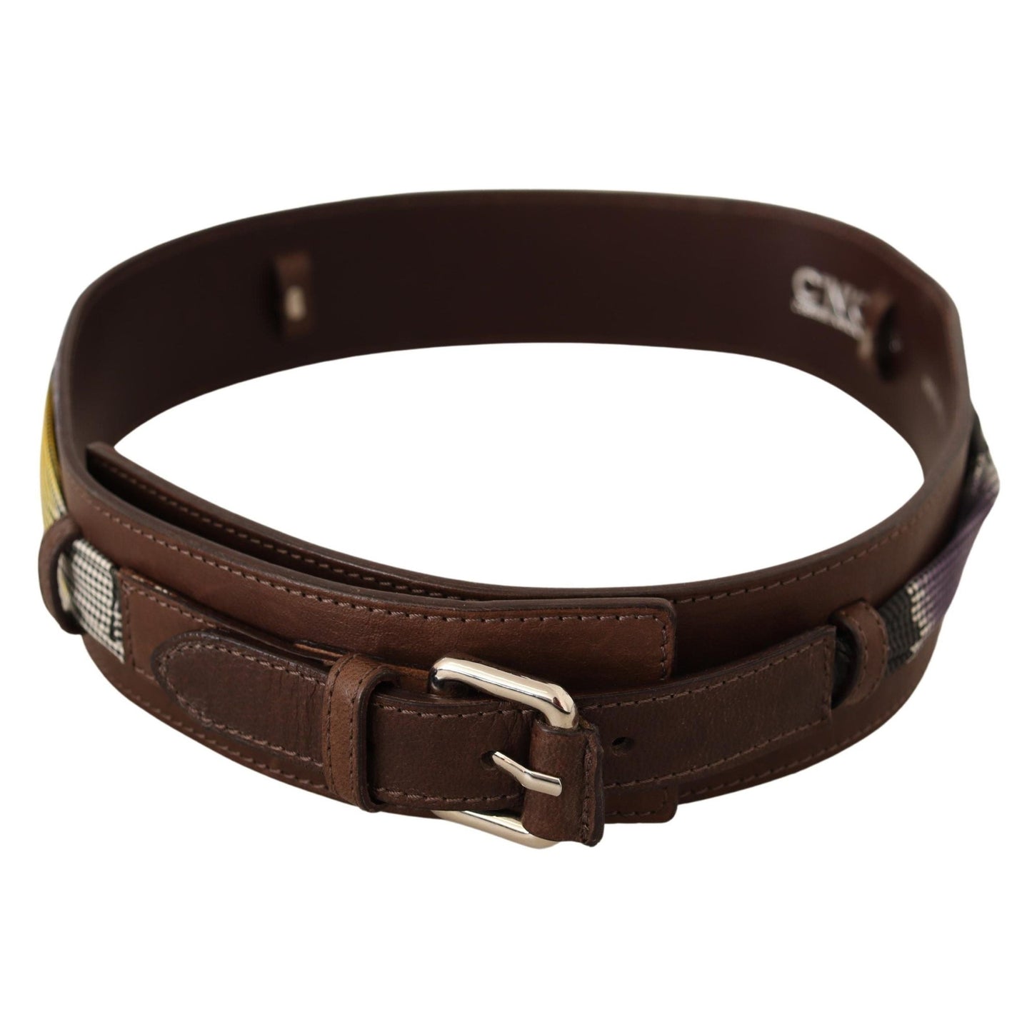 Costume National Brown Leather Silver Buckle Belt